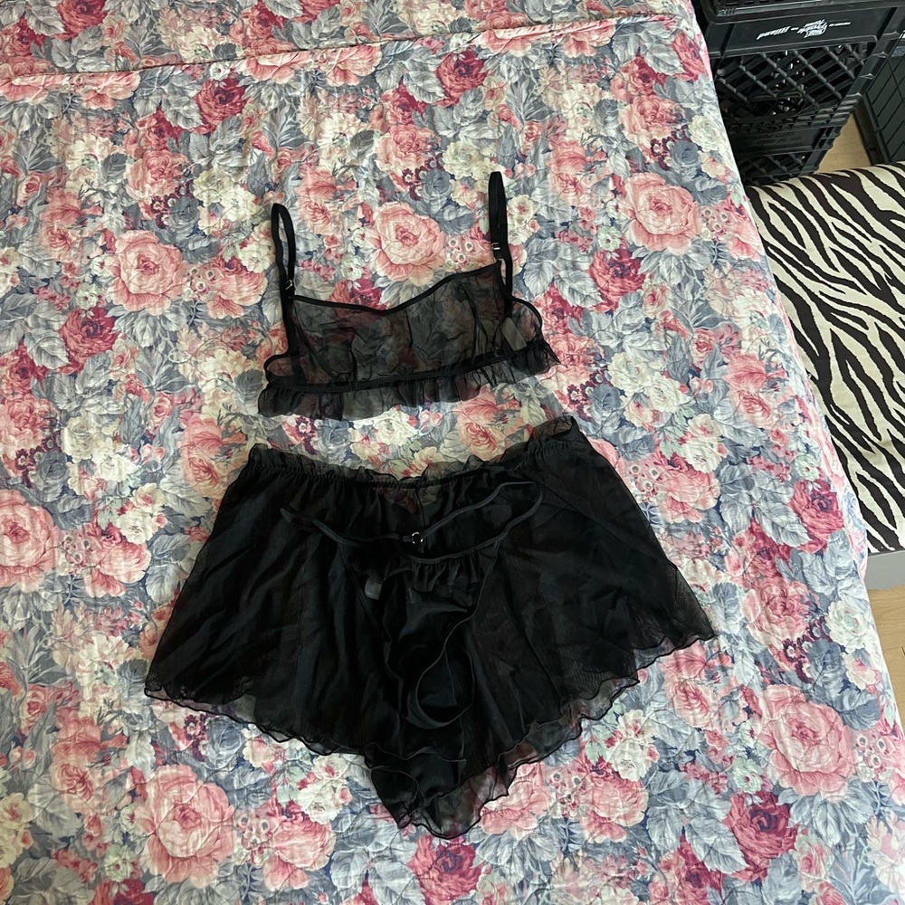 Black Lace Pajama Set Intimates Sleepwear